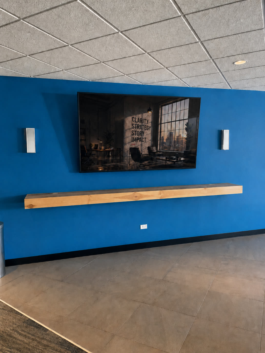 The brand brought into the room, a story graphic on the wall