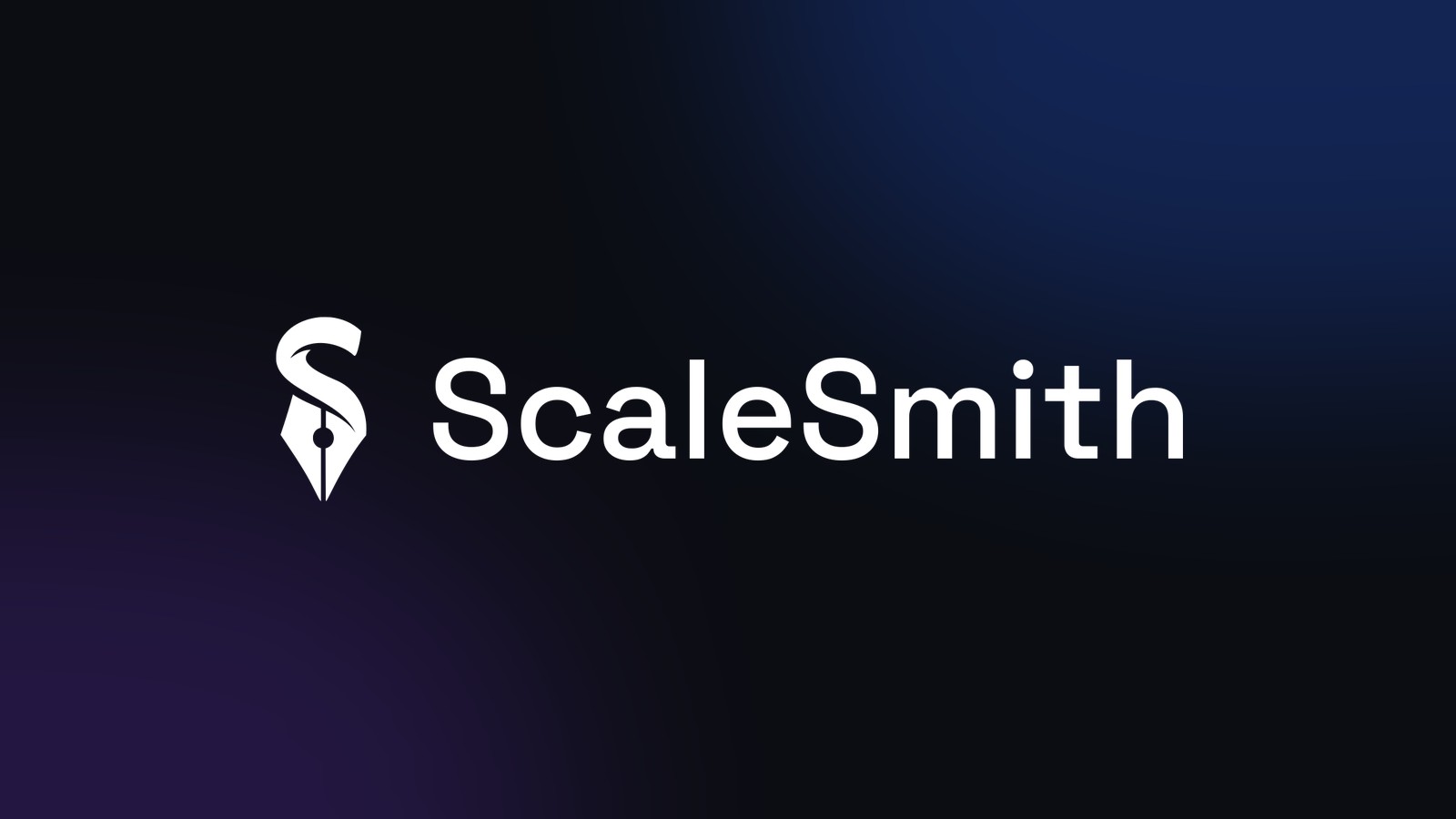 The ScaleSmith wordmark and nib mark on charcoal with the signature blue-to-violet glow